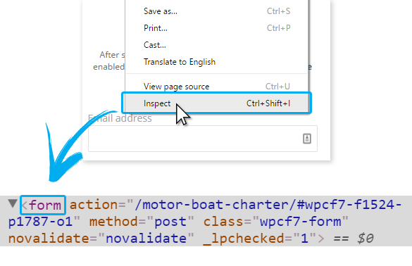 form tag highlighted