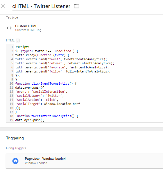 Twitter listener for GTM