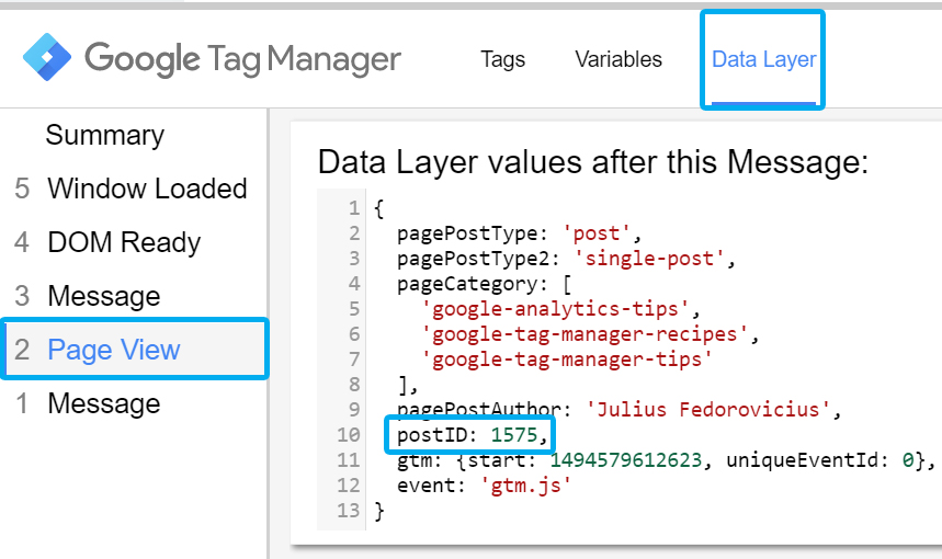 postID in Data Layer