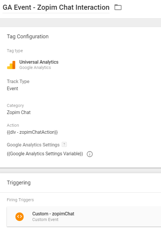 Zopim Google Analytics Tag in Google Tag Manager