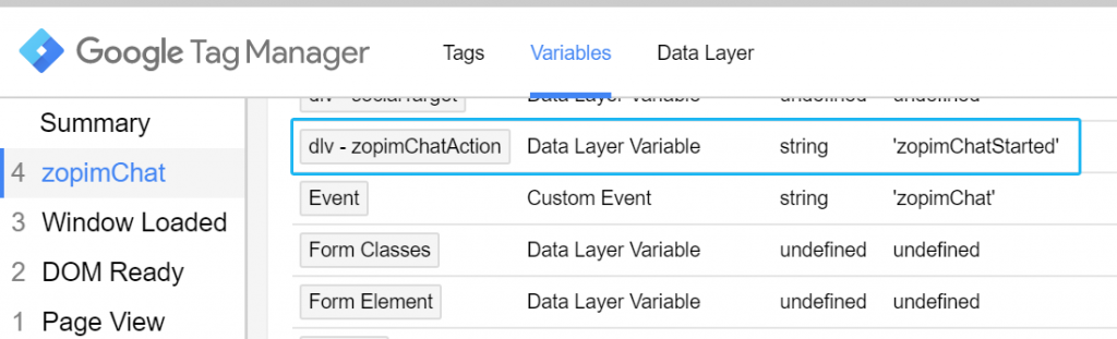 zopimChatAction variable in Google Tag Manager Preview and Debug mode