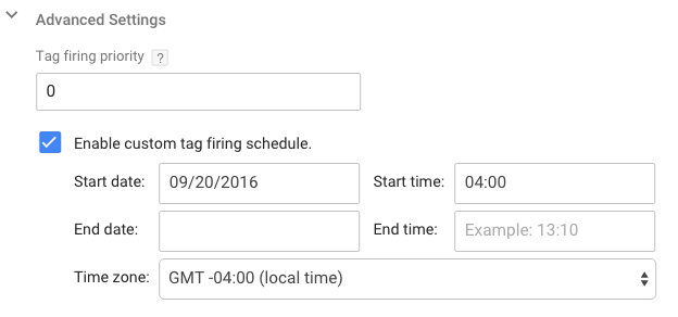tag scheduling in Google Tag Manager