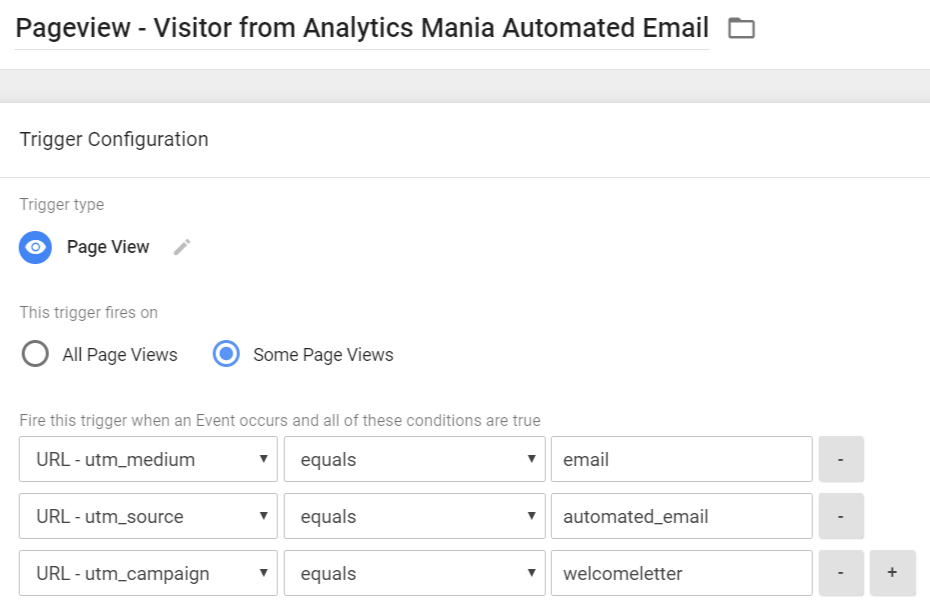 Pageview Trigger - Visitor from Analytics Mania Welcome Email