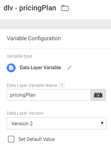 Data Layer Variable - pricingPlan