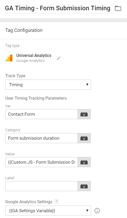Form Timing - Universal Analytics TAg