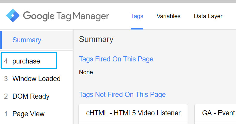 Data Layer code in non-reloaded page