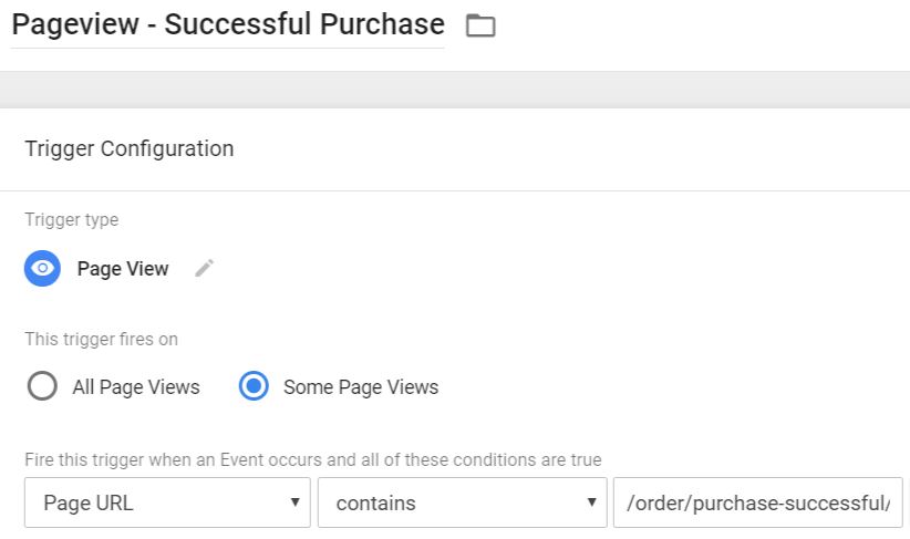 Pageview trigger - Purchase successful