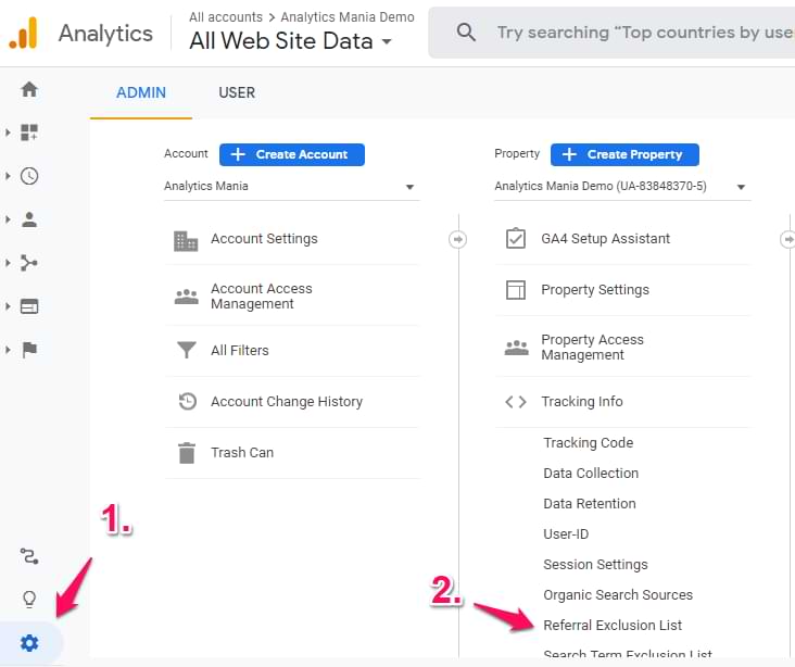 referral exclusion list in universal analytics