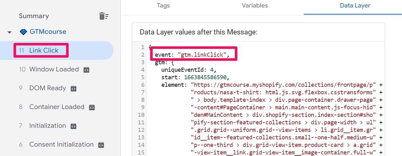 Taking a look at the Data Layer code of the event