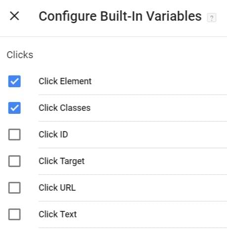 List of click variables that can be tracked using Google Tag Manager