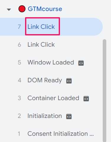 Link click event shown in Google Tag Manager's Preview & Debug Mode