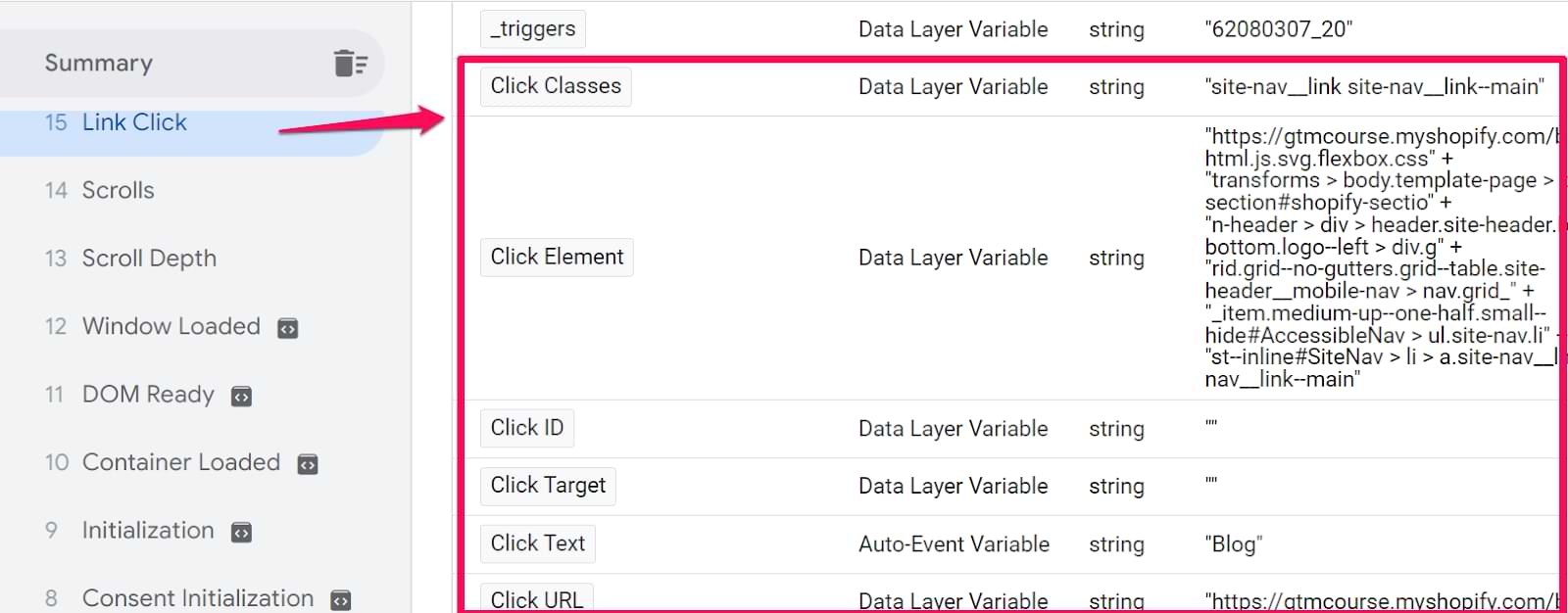 Click variables capturing information from page