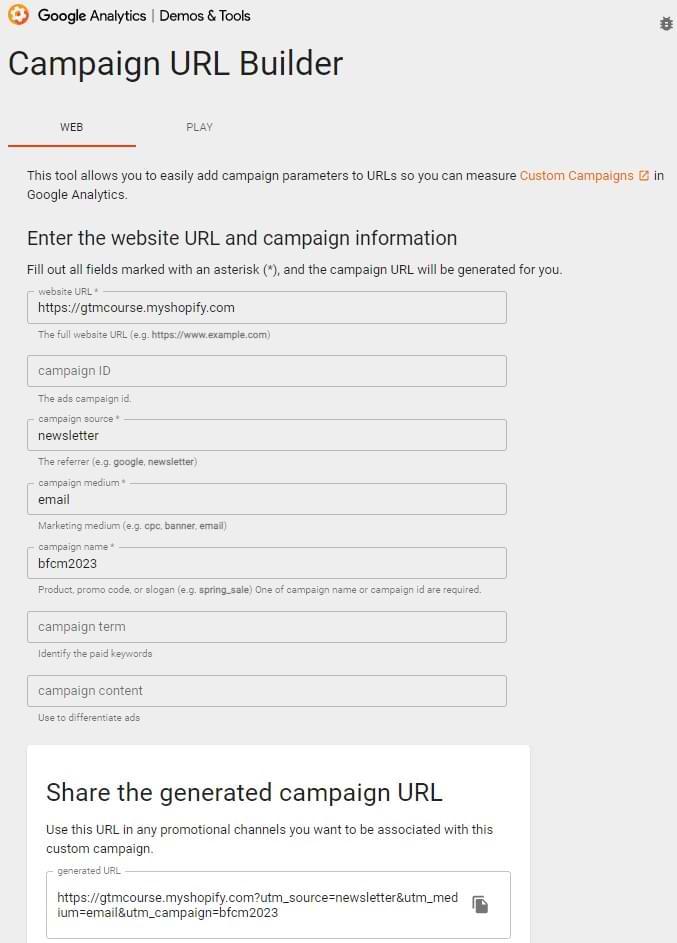 google analytics url builder